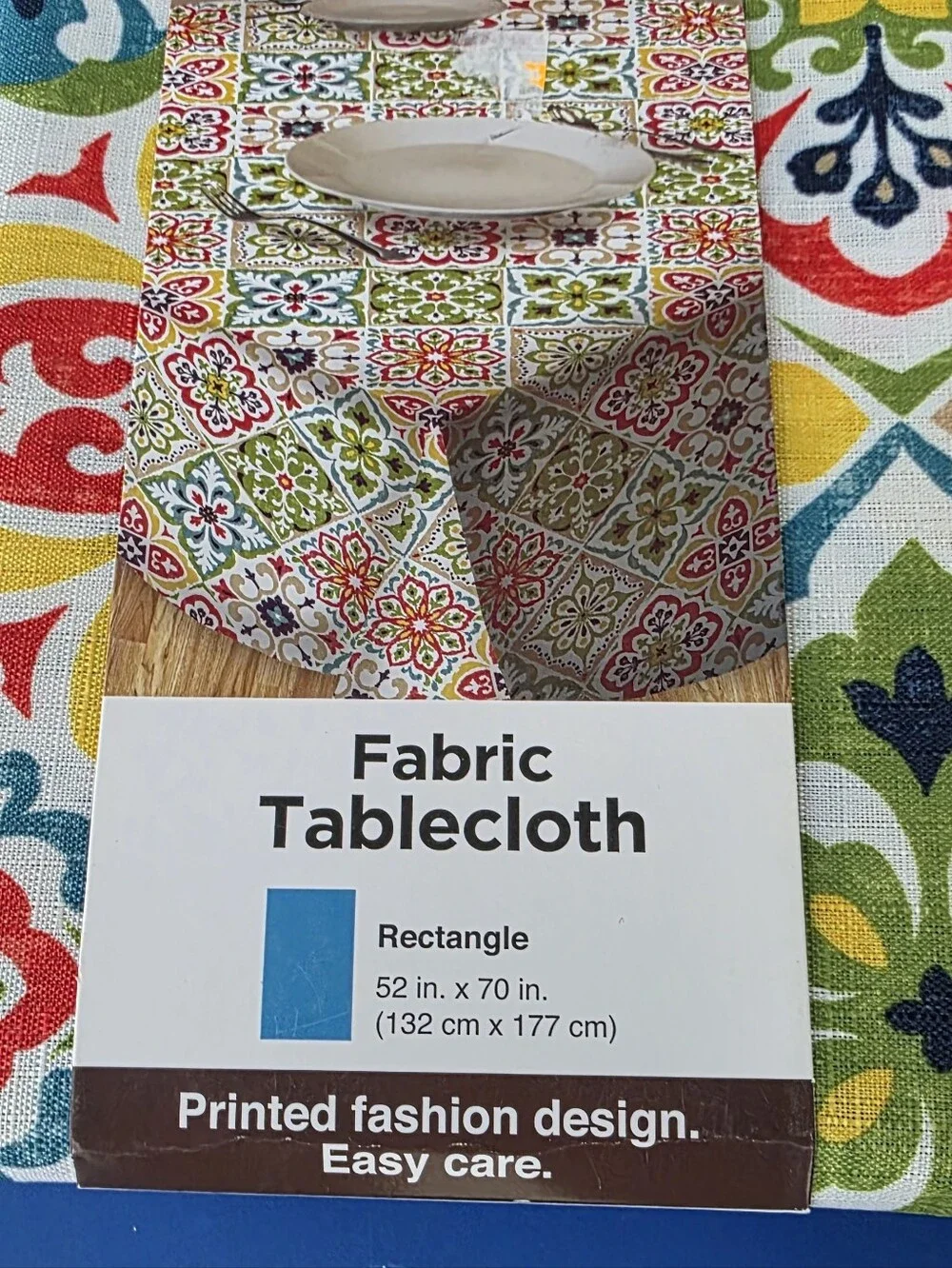 Multicolor Fabric Tablecloth - Vibrant Tile Pattern
